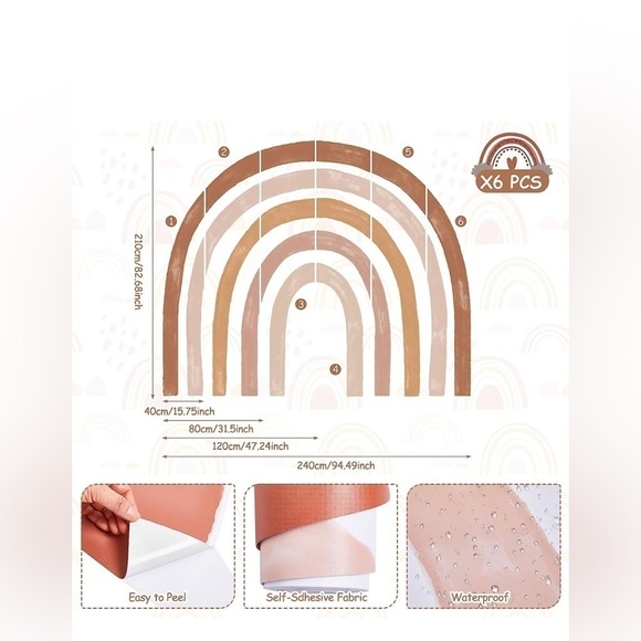 Rainbow Wall Decal 94.5 x 82.7 Inch Large Boho Vinyl Nursery Decor Peel & Stick - Picture 2 of 5